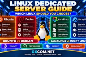 Linux Dedicated Server Guide comparing Ubuntu Debian AlmaLinux and Rocky Linux