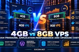 4GB vs 8GB VPS comparison covering Linux RAM pressure, WordPress performance, swap usage, database memory and VPS upgrade costs