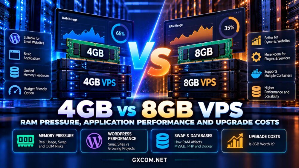 4GB 与 8GB VPS 对比分析:涵盖 Linux 内存压力、WordPress 性能、交换空间使用情况、数据库内存及 VPS 升级成本