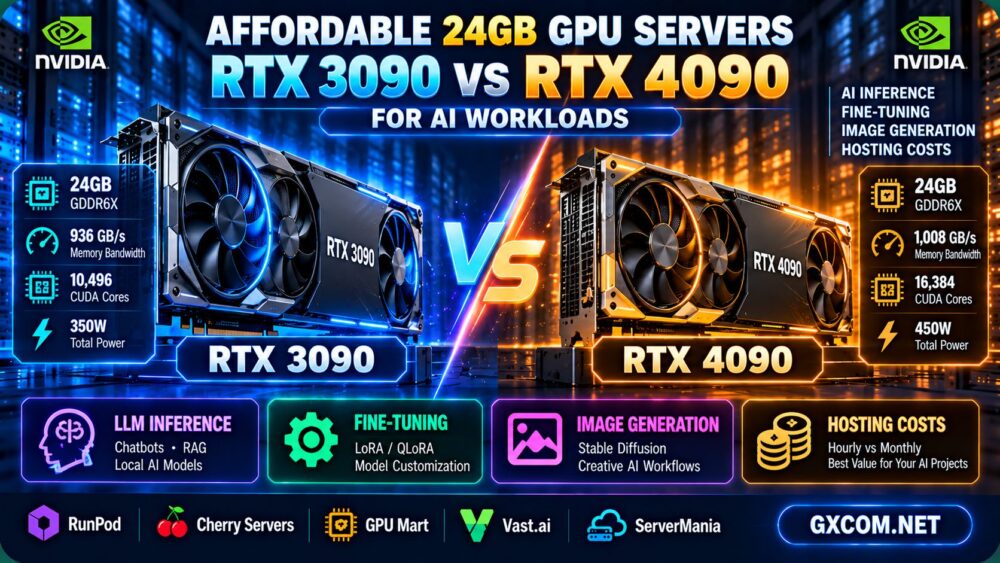 经济实惠的 24GB GPU 服务器:RTX 3090 与 RTX 4090 在 AI 工作负载中的对比