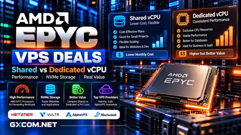 AMD EPYC VPS 优惠对比:共享与专用 vCPU 性能、NVMe 存储及托管成本
