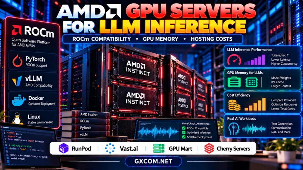 AMD GPU servers for LLM inference comparing ROCm compatibility GPU memory and hosting costs