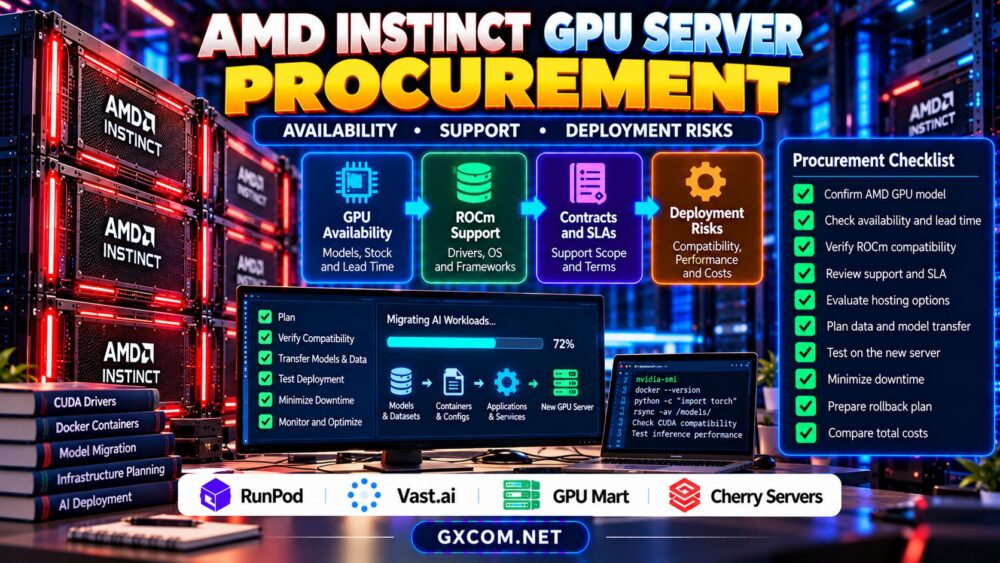 AMD Instinct GPU server procurement comparing hardware availability ROCm support hosting costs and deployment risks