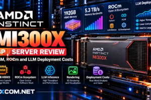 AMD Instinct MI300X GPU server review featuring 192GB HBM3 memory, ROCm, Infinity Fabric and LLM deployment cost analysis