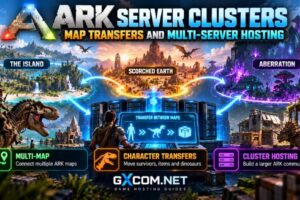 ARK server clusters connecting multiple maps with character, dinosaur and item transfers