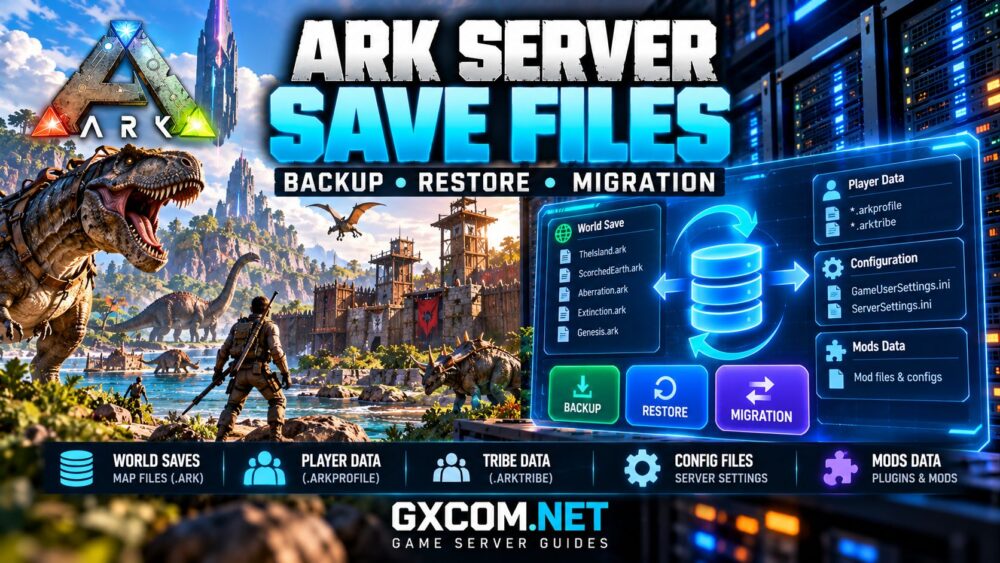 ARK server save files backup, restore and migration with dinosaur world, player data and server recovery