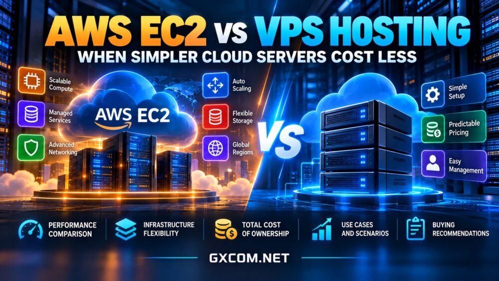 AWS EC2 vs VPS hosting comparison showing cloud server performance, infrastructure flexibility and total costs