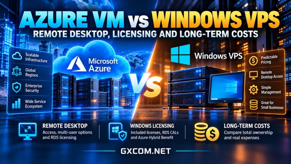 Azure 虚拟机与 Windows VPS 的对比,涵盖远程桌面访问、Windows Server 许可及长期托管成本