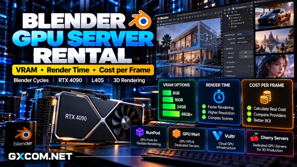 针对 Blender 渲染的 GPU 服务器租赁对比：NVIDIA RTX GPU、VRAM 容量、Blender Cycles 性能及每帧渲染成本