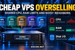 Cheap VPS overselling explained with shared CPU resources, RAM limits and noisy neighbor performance problems