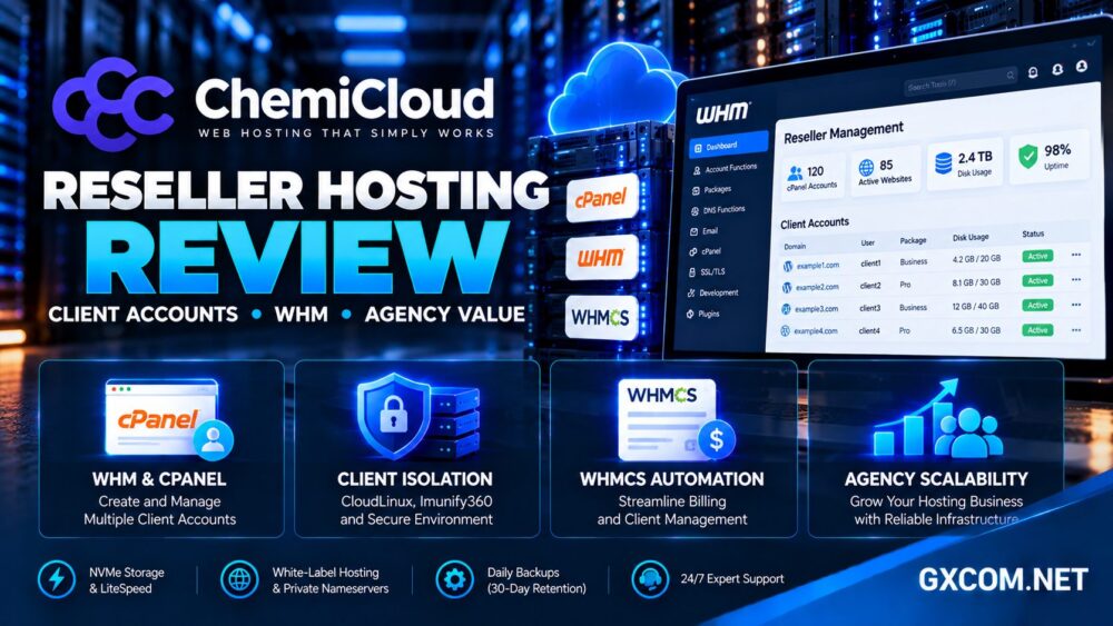 ChemiCloud Reseller Hosting review covering WHM, cPanel client accounts, billing automation and agency hosting value
