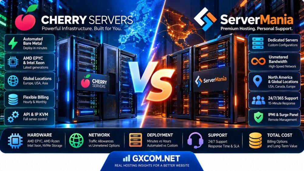 Cherry Servers 与 ServerMania 对比：专用服务器硬件、网络质量与技术支持