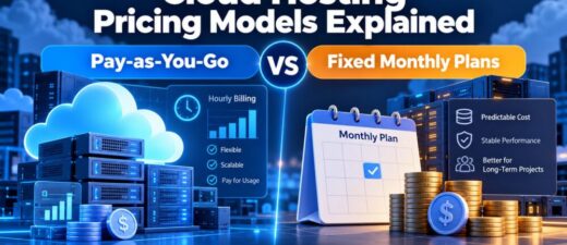 Cloud hosting pricing models comparison showing pay-as-you-go versus fixed monthly cloud hosting plans - GXCOM.NET