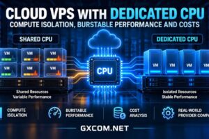 Cloud VPS with dedicated CPU showing compute isolation, burstable performance and hosting costs