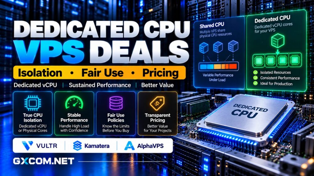 专用 CPU VPS 方案对比:共享与专用 vCPU 隔离、持续 CPU 性能、公平使用政策及月度托管费用