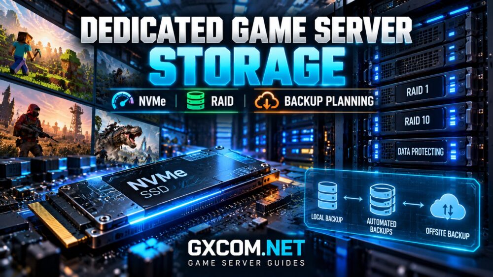 专用于游戏服务器的存储方案,配备 NVMe SSD、RAID 冗余及多玩家游戏托管备份方案