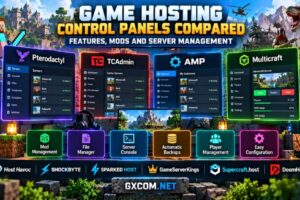 游戏托管控制面板对比评测：Pterodactyl、TCAdmin、AMP 和 Multicraft，涵盖模组管理、备份及服务器管理工具