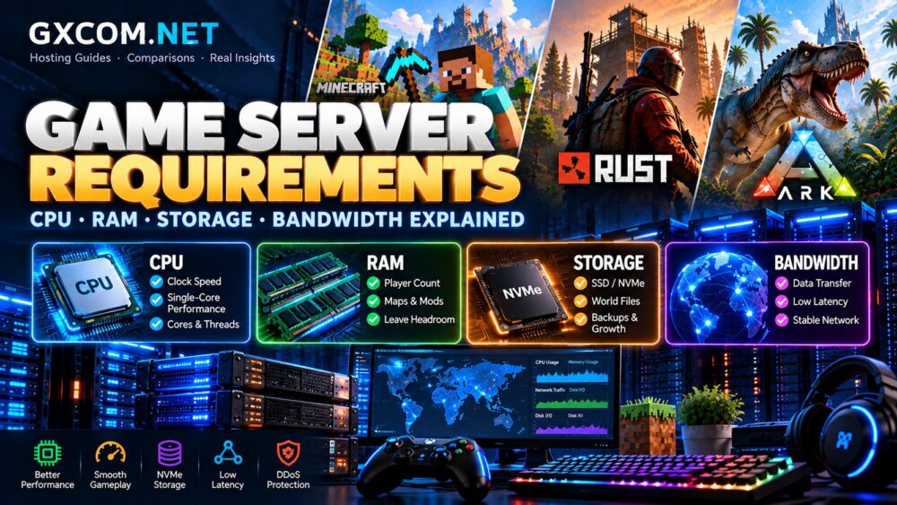 Game server requirements for CPU, RAM, NVMe storage and bandwidth