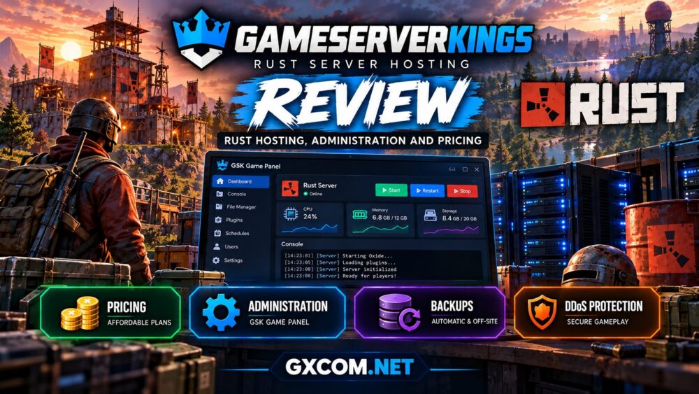 GameServerKings Rust server hosting review covering pricing control panel Oxide Carbon plugins backups and DDoS protection