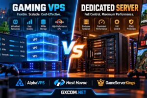 Gaming VPS vs dedicated server comparison showing CPU performance, hardware resources, server control and hosting costs