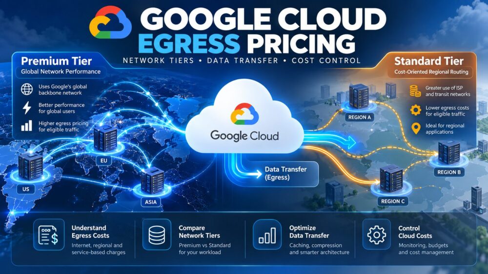 Google Cloud egress pricing comparison showing Premium and Standard network tiers, internet data transfer and cloud networking costs