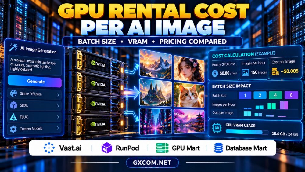 GPU Rental Cost per AI Image Comparison of Batch Size VRAM and Pricing