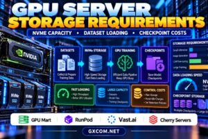 GPU server storage requirements comparing NVMe capacity dataset loading and AI training checkpoint costs