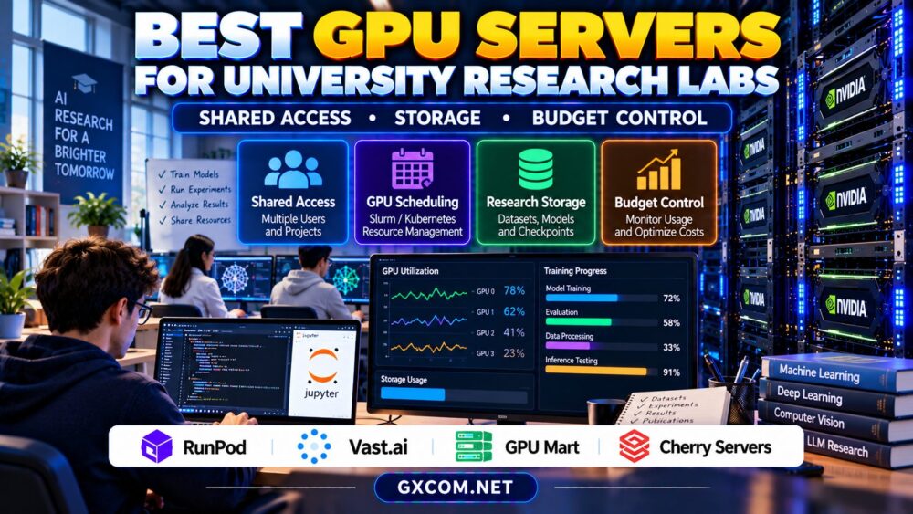Best GPU servers for university research labs comparing shared GPU access research storage and budget control