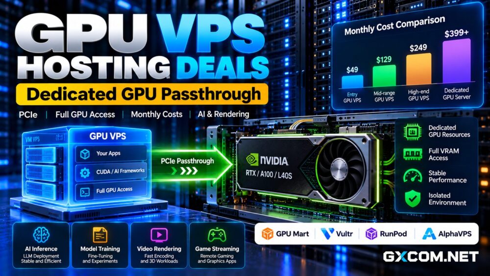 GPU VPS 托管方案对比:专用的 PCIe GPU 直通、NVIDIA GPU 内存、虚拟服务器隔离以及月租费用