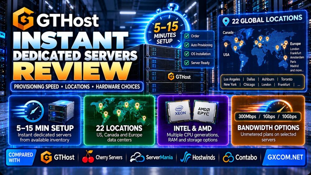 GTHost Instant Dedicated Servers Review: Provisioning Speed, Locations and Hardware Choices