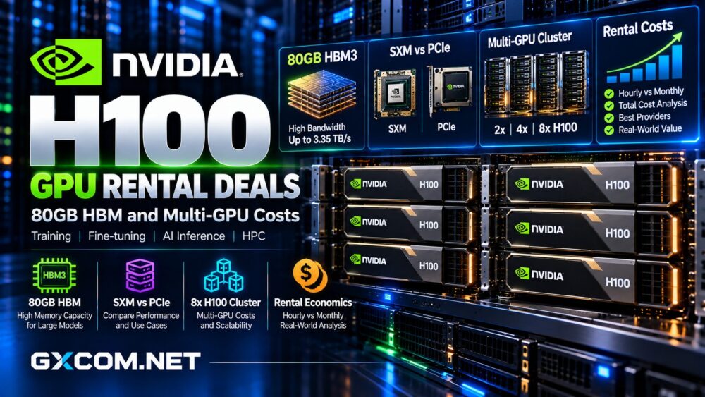 NVIDIA H100 GPU租赁方案：提供80GB HBM、SXM和PCIe版本，支持八张GPU的集群配置，并附租赁成本分析