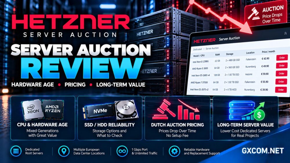 Hetzner Server Auction review covering refurbished dedicated servers, CPU age, SSD and HDD reliability, auction pricing and long-term value