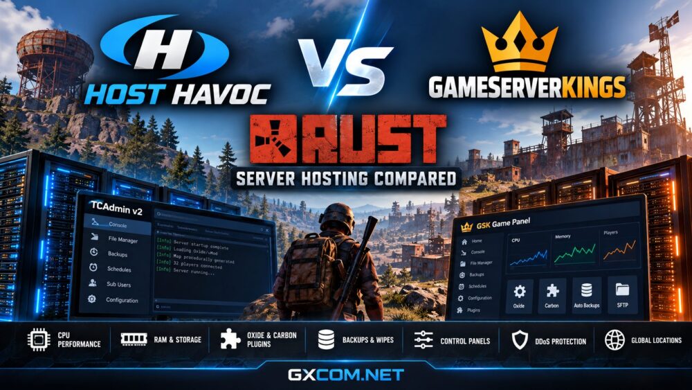 Host Havoc vs GameServerKings Rust server hosting comparison of pricing, plugins, control panels and backups