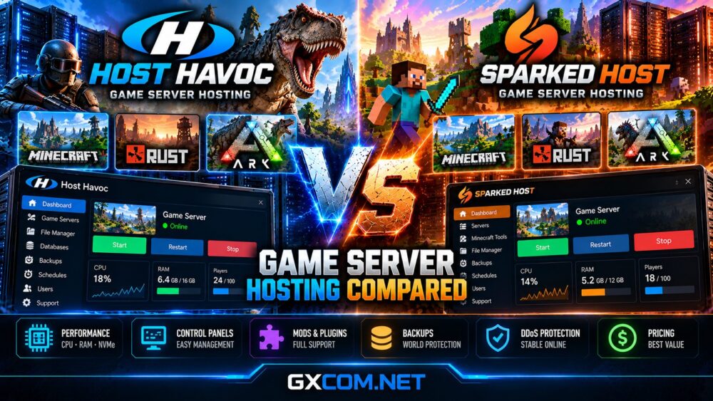 Havoc 与 Sparked Host 游戏服务器托管对比评测：涵盖《我的世界》、《Rust》、《方舟：生存进化》等游戏，以及性能、定价和控制面板