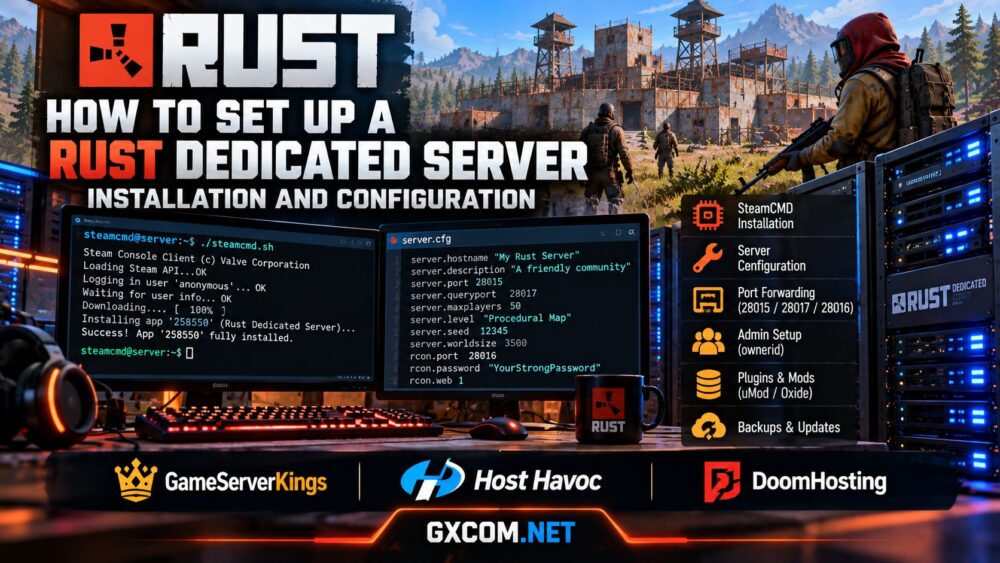 如何使用 SteamCMD 搭建 Rust 专用服务器、服务器配置、RCON 以及游戏托管基础设施