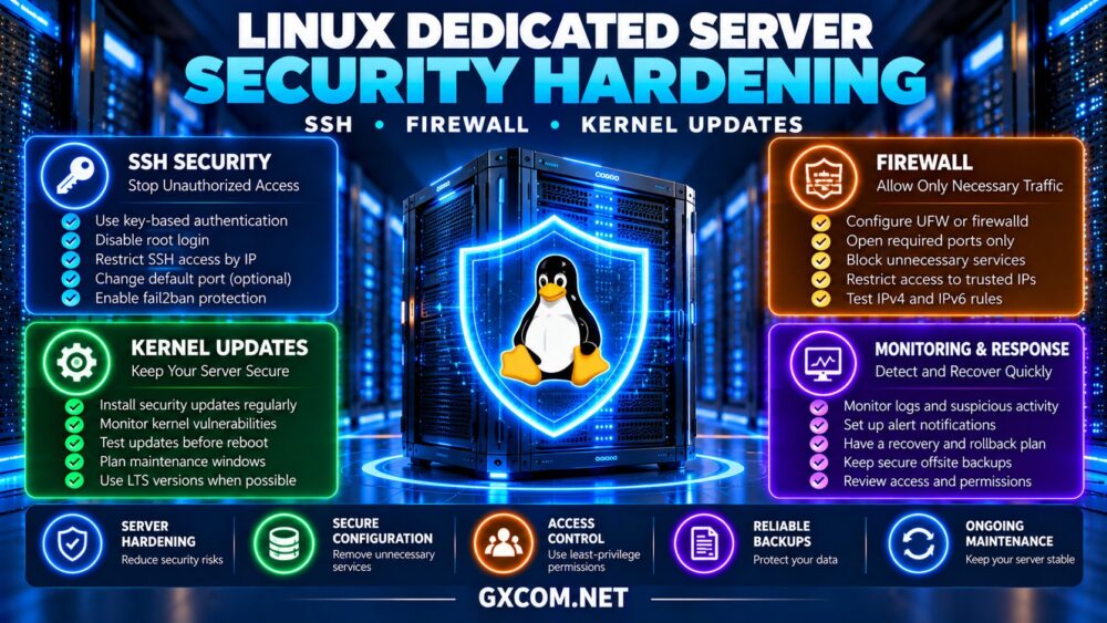 通过 SSH 身份验证、防火墙保护、内核安全更新和服务器监控来强化 Linux 专用服务器的安全性