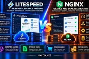 LiteSpeed vs NGINX hosting comparison showing WordPress caching, dynamic PHP performance, WooCommerce optimization and server costs