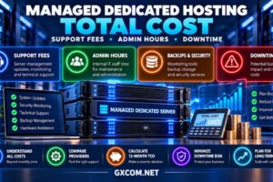 Managed dedicated hosting total cost comparison showing support fees, administrator hours, monitoring, backups and downtime expenses