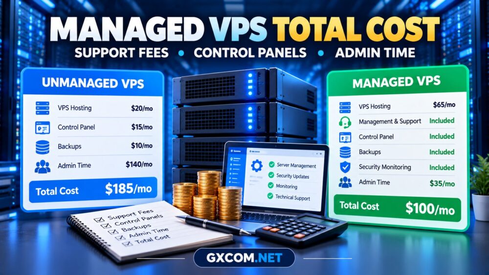 Managed VPS total cost comparison covering support fees, control panel licenses and administrator time
