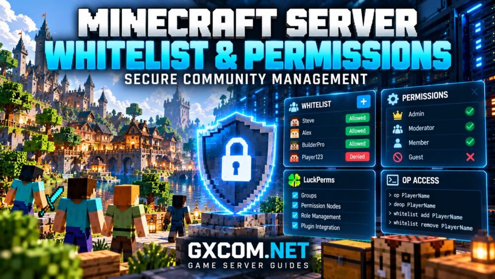 Minecraft server whitelist and permissions security with player access control, LuckPerms and community management