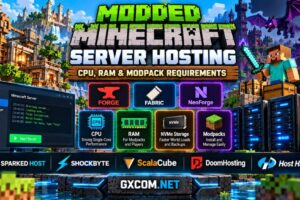 《我的世界》模组服务器托管对比，展示CPU、内存、NVMe存储、Forge、Fabric、NeoForge及模组包的要求