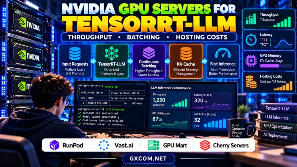 NVIDIA GPU servers for TensorRT-LLM inference throughput continuous batching KV cache and hosting cost comparison