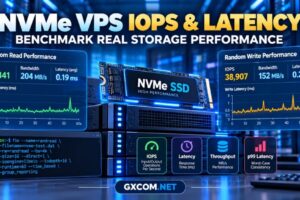 NVMe VPS IOPS and latency benchmark showing random read write performance and storage response times