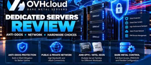 OVHcloud Dedicated Servers review covering Anti-DDoS protection, public and private networking, AMD EPYC and Intel Xeon hardware