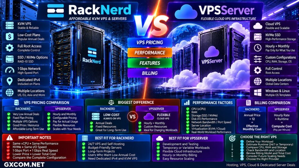 RackNerd vs VPSServer VPS Pricing Performance Features and Cloud Server Comparison