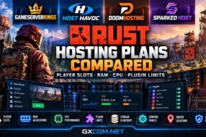 Rust hosting plans compared by player slots, RAM, CPU resources and plugin limits