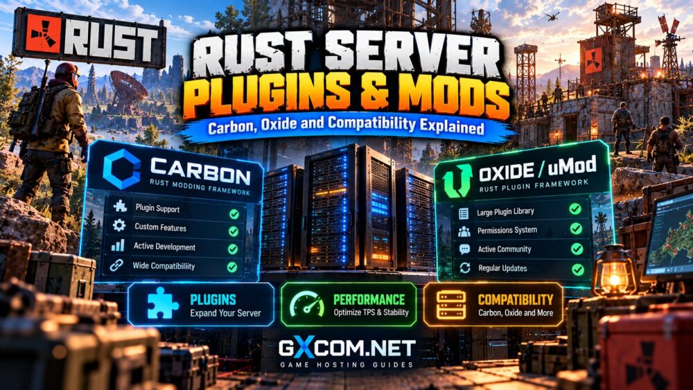 Rust 服务器插件与模组对比,展示 Carbon、Oxide 以及插件在模组化 Rust 主机中的兼容性