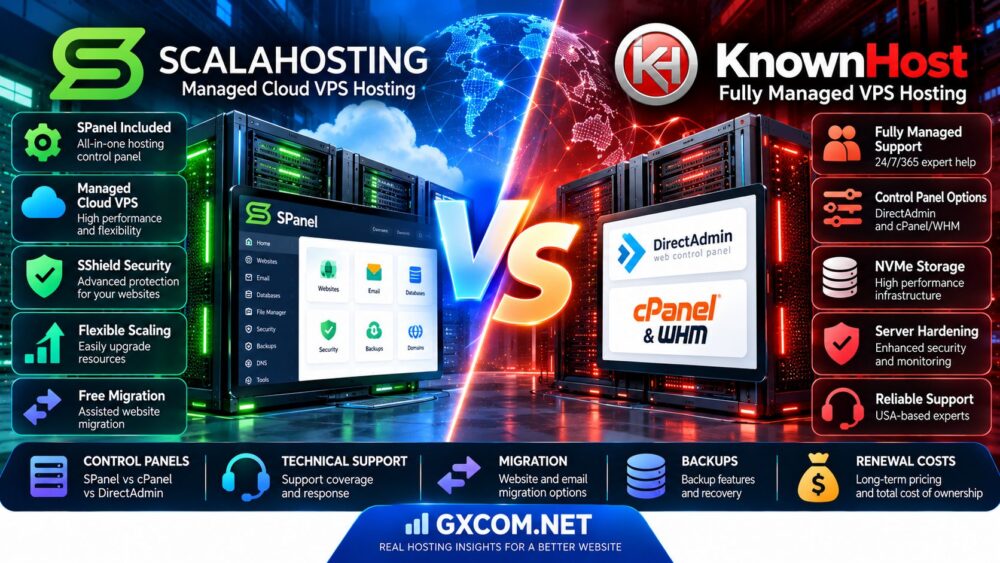 ScalaHosting vs KnownHost: Managed VPS Support, Control Panels and Renewal Costs