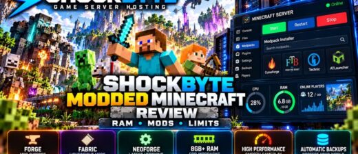 Shockbyte modded Minecraft hosting review featuring Forge, Fabric, RAM requirements, modpacks and server resource limits