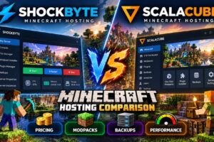 Shockbyte 与 ScalaCube《我的世界》主机服务对比：涵盖服务器定价、模组包、控制面板及备份功能